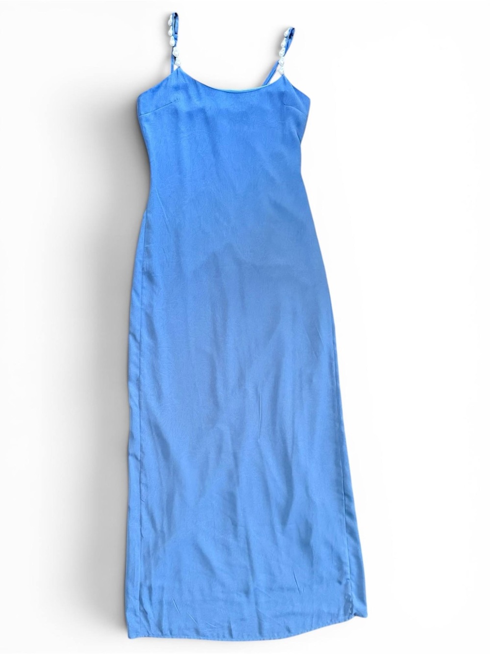 La Porte Womens Maxi Slip Dress Blue Pearl Beaded Straps Side Slit Size S NWT - Picture 5 of 12